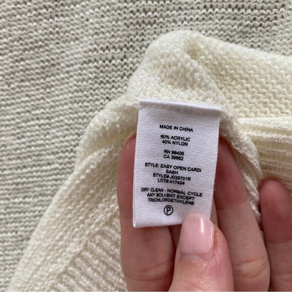 Theory Cream White Easy Open Cardi Sash Cardigan Sweater Square Pocket Large - Picture 4 of 7